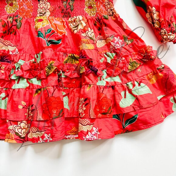 FARM RIO x ANTHROPOLOGIE Smocked Ruffle Floral Mini Dress NWT - Picture 6 of 12